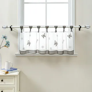 Delien Scheibengardinen Küche »Schmetterling« B140 x H60 cm, Grau | 1 Stück,Voile,Bistrogardine mit Schlaufen,Schmetterling Stickerei,Transparente Küchengardine,Landhausstil Kurzstores