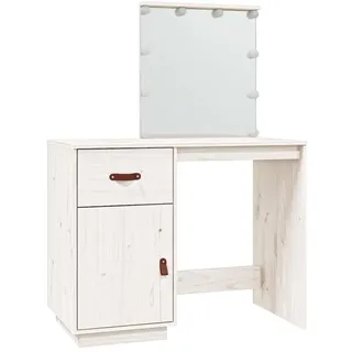 vidaXL Schminktisch mit LED Weiß 95x50x133,5 cm Massivholz Kiefer