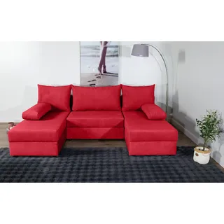 Collection AB Wohnlandschaft COLLECTION AB "Pico U-Form, B: 252 cm", rot, B:220cm H:39cm T:158cm, 100%Polyester, Sofas, Wohnlandschaft, Bettfunktion, Bettkasten & 2 Zierkissen