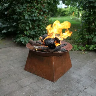 Feuerschale mit Sockel Rostdesign Garten Terrasse Feuerstelle B.56,5 cm H.33cm
