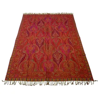 Lorenzo Cana Wolldecke Jacquard gewebt aus feinster Wolle Paisley Rottöne Orange Wohndecke Decke Wolle Sofadecke Kuscheldecke Plaid 140 cm x 200 cm 9625922