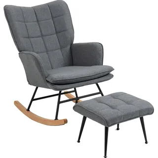 HOMCOM Schaukelstuhl bis 130 kg Schwingsessel mit Hocker Armlehnsessel Stillsessel Leinenoptik Schaukelsessel für Wohnzimmer & Schlafzimmer   Aosom.de