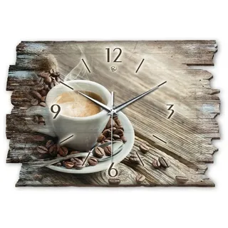 Kreative Feder Wanduhr Design-Wanduhr „Kaffee“ aus Holz im Shabby Style Design (ohne Ticken; flüsterleises Uhrwerk; außergewöhnlich, modern) braun