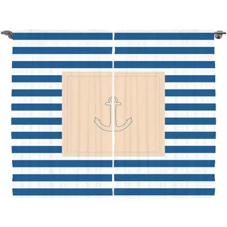 Abakuhaus Gardine Schlafzimmer Kräuselband Vorhang mit Schlaufen und Haken, Harbor-Streifen Maritime Anchor weiß 280 cm x 260 cm
