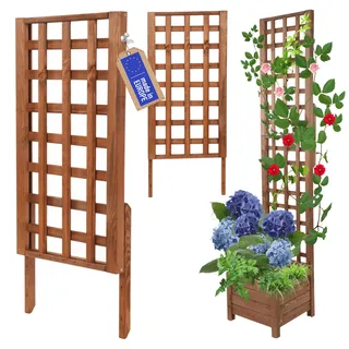 MODO24 Rankgitter aus Holz für Pflanzkübel, Modul zur Blumenkasten, Rankhilfe, Pflanzengitter Scherenspalier für Kletterpflanzen, FSC®-zertifiziertes Kiefernholz, 94x40 cm, Farbe: Braun