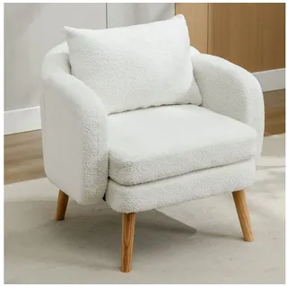 HAUSS SPOLE Sessel Armlehnensessel Sessel mit Kissen Polstersessel Loungesessel (Moderner, schlichter Stuhl), Sessel mit extra dickem Kissen, Beine aus Massivholz weiß
