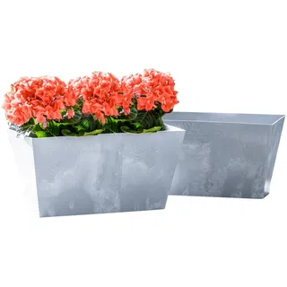 2er Set Pflanztopf Betonoptik, ca. 12 Liter aus Kunststoff - Hellgrau
