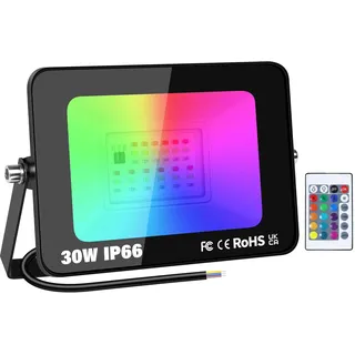 SKYWORLD LED Strahler Außen, 30W RGB Fluter mit Fernbedienung, LED Flutlichtstrahler Scheinwerfer mit 16 Farben 4 Modi, Wasserdicht für Aussen Innen Garten Baum Landschaft Stimmungslicht