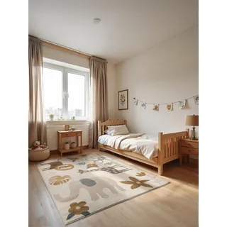 HANSE HOME Animal Safari Kinderteppich 120 x 170 cm Beige/Weiß