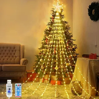 OPAHUTER Wasserdichten Christbaumbeleuchtung mit Sternen, 2M x 9 Girlande Lichterkette Weihnachtsbaum Tannenbaum, LED Weihnachtsbeleuchtung für Garten, Neujahr, Party, Hochzeitsdekoration