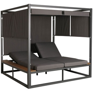 Aluminium Lounge-Gartenliege HWC-M63, XL Sonnenliege Bali-Liege Doppelliege Outdoor-Bett, 10cm-Polster dunkelgrau