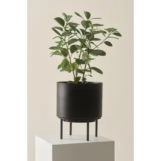Jotex Monique Übertopf, vielseitiger Blumentopf aus Eisen mit kleinen Gestell für den Innen- und Außenbereich, Schwarz Pflanzer, 26 cm hoch, Ø 22 cm