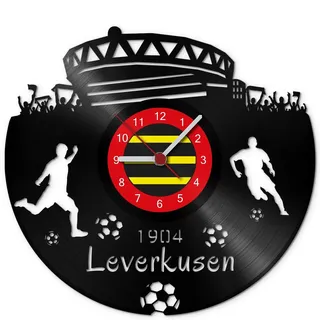 GRAVURZEILE Schallplattenuhr Leverkusen - 100% Vereinsliebe - Upcycling Design Wanduhr aus Vinyl Made in Germany