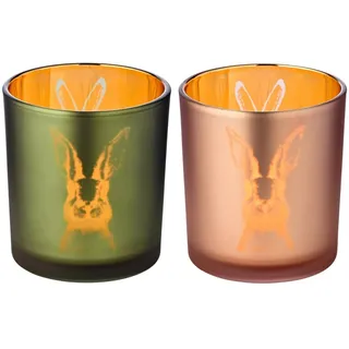 Edzard Windlicht Hase Glas grün/rosa