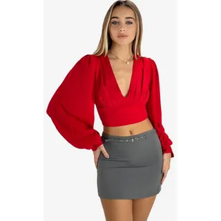 Elara Blusentop – Cropped Bluse mit V-Ausschnitt und Smokbund rot M