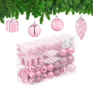 Relaxdays Weihnachtskugeln 72er Set, Weiß,Rosa