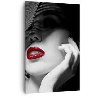 ARTTOR Bilder auf Leinwand 80x120 cm Wandbild Schwarz-Weiß Menschen - 3618 | Frau Gesicht Mund Vertikal Groß XXL Wanddekoration Wohnzimmer Schlafzimmer Wandkunst Wanddeko Wand Kunstdruck Küche ARTTOR