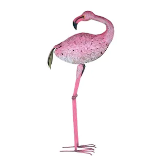 Geschenkestadl XXL Gartenfigur aus Metall Flamingo in Rosa 81 cm hoch Garten Dekoration Vogel Figuren