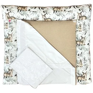 Babymajawelt Wickelauflage Stoff Wickelauflage Reh Super Soft 70x75 cm, Doppelbezug (3er Set, 3-tlg., Wickeltischauflage + 2 Frotteebezüge), Plastikfrei, Waschbar, Weich, Allergiker geeignet, Made in EU beige