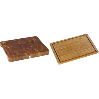 WMF Schneidebrett XL 40 x 32 x 4 cm, Holz, Akazienholz & Schneidebrett Bambus natur, 45 x 30 x 1,9 cm, Bambus Brett, Holzbrett groß - Tranchierbrett mit Saftrille - Küchenbrett klingenschonend