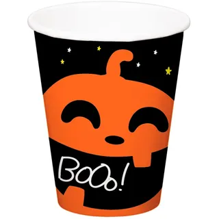 Folat 23869 - Happy Halloween Booo! - Trinkbecher 250 ml - 6 Stück Schwarz Orange Kürbis Partybecher, Party Bar Decor Party Supplies