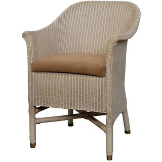Krines Home Esszimmersessel Loom-Sessel inkl. Polster Braun aus echtem Loom-Geflecht, Komplett montiert weiß