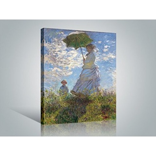 1art1 Claude Monet Poster Frau Mit Sonnenschirm, Madame Monet Mit Ihrem Sohn, 1875 Bilder Leinwand-Bild Auf Keilrahmen | XXL-Wandbild Poster Kunstdruck Als Leinwandbild 80x60 cm