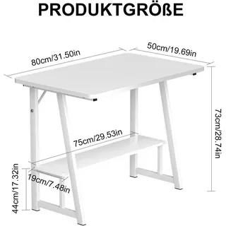 JEOBEST Computertisch Schreibtisch PC Tisch Bürotisch Laptoptisch 80x50cm, Arbeitstisch für Schlafzimmer oder Büro Weiß weiß