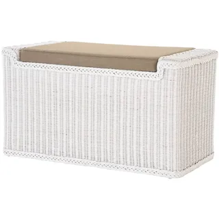 Krines Home Sitztruhe Rattan Wäschetruhe Sitzbank mit Stauraum Wäschesortierer 3 Fächer, mit Deckel weiß
