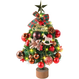 KAMEUN Künstlicher Weihnachtsbaum mit Beleuchtung, Mini Weihnachtsbaum Künstlicher, Schwer Entflammbar PVC Tannenbaum, Christmas Tree mit Ornamenten, Indoor Künstliche Dekoration Baum