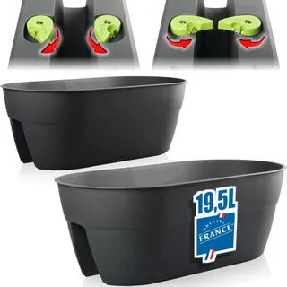 Stimo 2X Blumenkasten 56cm Balkon für Geländer zum Hängen Kunststoff Pflanzkasten 19,5L Balkontopf Geländertopf (2)