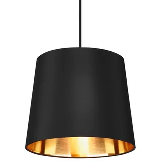 meineWunschleuchte Pendelleuchte mit E27 Stoffschirm Schwarz Gold Ø 30cm, ohne Leuchtmittel, Designklassiker Esstisch-Lampe hängend einflammig, Esszimmerlampe schwarz