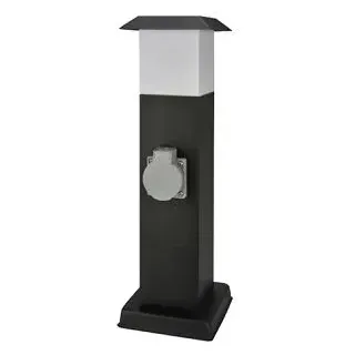 Unitec Wegeleuchte 30261, schwarz, mit 230 V Netzstrom, Pollerleuchte, E27-Fassung, IP44, mit Steckdose, Höhe 41 cm