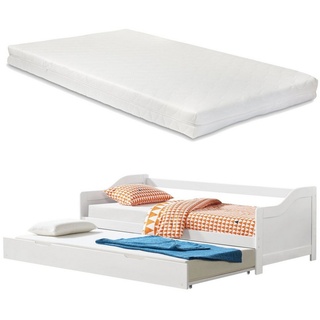 [en.casa] Sofabett Pederholm 90x200 cm mit 2 Kaltschaummatratzen Kiefernholz Natur