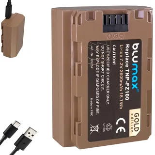 Blumax Akku kompatibel mit Sony NP-FZ100 |- 2600mAh mit USB Typ-C Ladebuchse -| für Alpha 9 III A9 III A9 / A7C A7 III - IV // A1 6700 FX30 ZV-E1