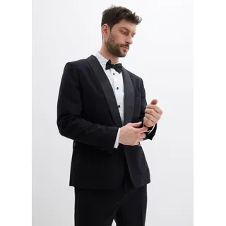 bonprix Smoking-Sakko mit Stretch-Anteil in Slim Fit, schwarz, Gr.60, Schmal geschnittenes Smoking-Sakko mit Satin-Elementen/ Elegantes Slim-Fit-Sakko mit edlem Schalkragen aus Satin und Einstecktuchtasche