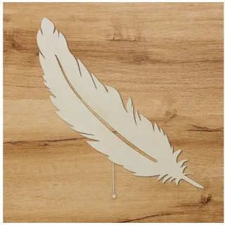 Namofactur LED Dekolicht Feder LED Wandlampe Holz 50cm, Mit Zugschalter, LED fest integriert, Warmweiß, Dekolicht Kinderzimmer Wanddeko Wohnzimer Wandbild beige