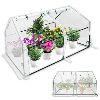 MAYTIIMO Mini Gewächshaus 180x90x90cm, Tomatengewächshaus mit 2 Rolltor Gewächshaus Balkon Hochbeet Abdeckung aus Glasfasernetz und Eisengerüst für Garten, Terrassen(Weiße Netzabdeckung)