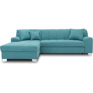 DOMO. collection Ecksofa Capri, Sofa in L-Form, Longchair links mit Schlaffunktion, Couch, Polsterecke, Eckcouch, Schlafsofa 239 x 152 x 75 cm (BxTxH), türkis
