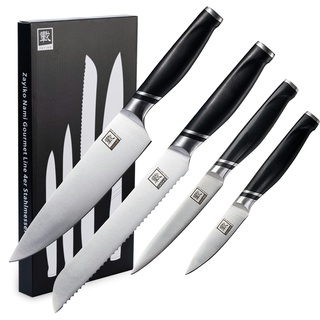 Zayiko 4er Messer-Set - Klingenlängen von 8,50 cm bis 20,50 cm I Scharfe Küchenmesser und Profi Kochmesser aus deutschem Stahl mit ABS Griff und Gesch