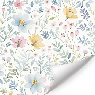 HPNIUB Aquarell Blumentapete Selbstklebende Abziehbare Wandfolie Botanische Blumendeko für Badezimmer Schlafzimmer Wohnzimmer Kinderzimmer Boho-Stil (44x300cm)