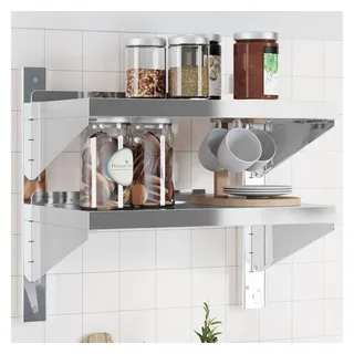 vidaXL Wandregal mit 2 Böden 50x30x48 cm Silbern Edelstahl