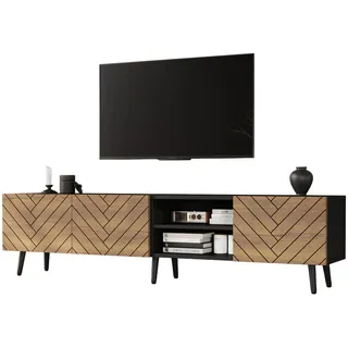 stilvora TV-Lowboard 180x45x33,5 cm Natur/Schwarz Metall/Spanplatte