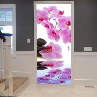 Türtapete Selbstklebend 77x200 cm Türfolie Selbstklebend Orchidee Türaufkleber Türposter Steinblume Türsticker Fototapete 3D Effekt für Schlafzimmer Wohnzimmer Küche A7392