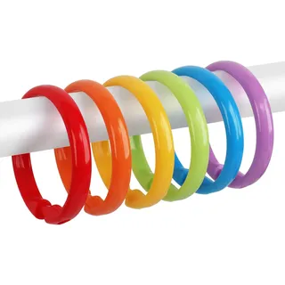 Qulable Bunte Duschvorhanghaken – 12 Stück runde Kunststoff-Duschvorhangringe für Badezimmer – O-förmige Regenbogenfarbene Duschvorhangringe für Duschvorhangstange