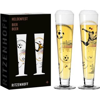 RITZENHOFF 6271001 Bier-Glas 330 ml - 2er Set - Serie Heldenfest - mit Fußball-Motiven, mehrfarbig - Made in Germany