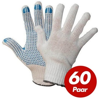 wilpeg® Baumwollhandschuhe Polyester Strickhandschuhe KORL PVC Noppen BluePoint - 60 Paar (Spar-Set) weiß