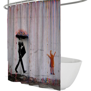 RIVINE Straße Graffiti Kunst Duschvorhang Set Interessant Bunt Regen Lustig Kinder Arbeitsplatz Elite Badezimmer Vorhang Wasserdicht Schnell Trocknend W140x180cm