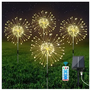 Rosnek LED-Lichterkette 4 Stück, Solar, dimmbar, 8 modi, für Garten Hof Rasen, Timer, LED DIY Feuerwerk Lichter, Weihnachten Deko