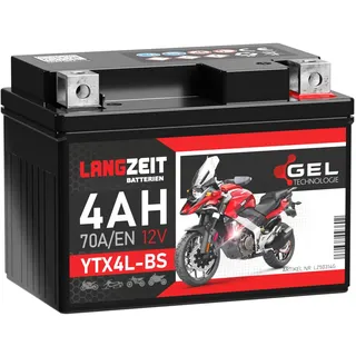 LANGZEIT YTX4L-BS Batterie 12V 4Ah 70A/EN YB4L-B GEL Roller Motorrad 50314